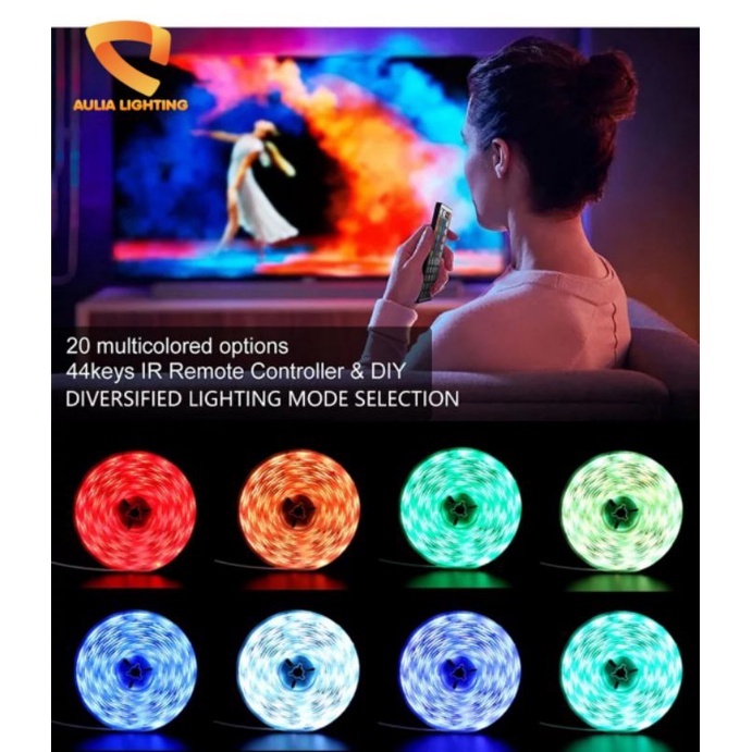 PAKET 5M LED STRIP RGB SMD 5050 REMOTE MATA BESAR 44K ADAPTOR LENGKAP KAMAR TIDUR CEWEK COWOK AESTETIK DIY HIAS