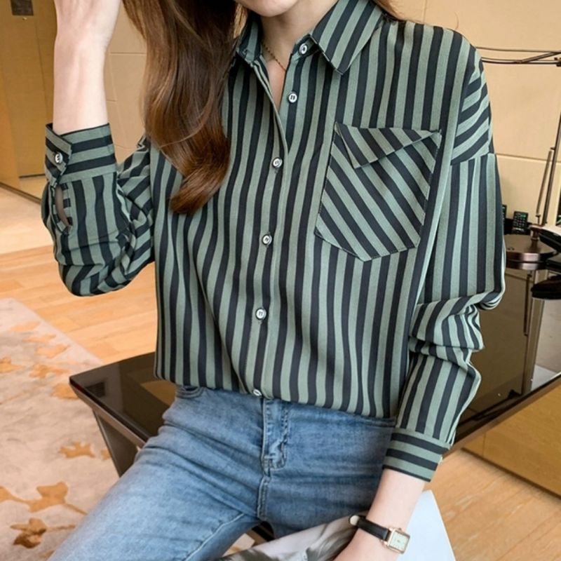 MDLV ~ 4104 Linnea Striped Shirt Kemeja Salur Import