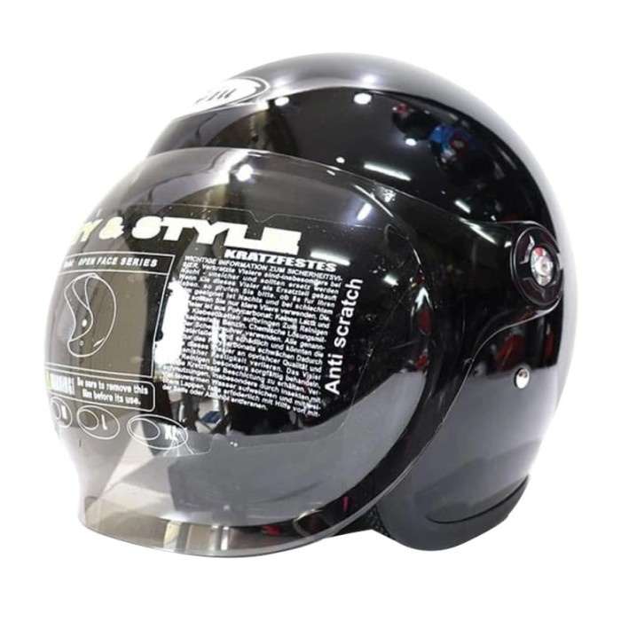 HIU Vigo Solid Helm Retro Half Face - Black Glossy [All Size]