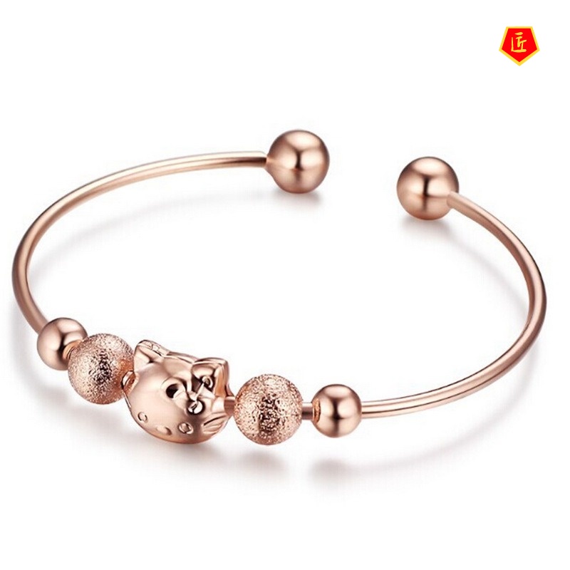 [Ready Stock]Cute Comic Cat Rose Gold Silver Bracelet