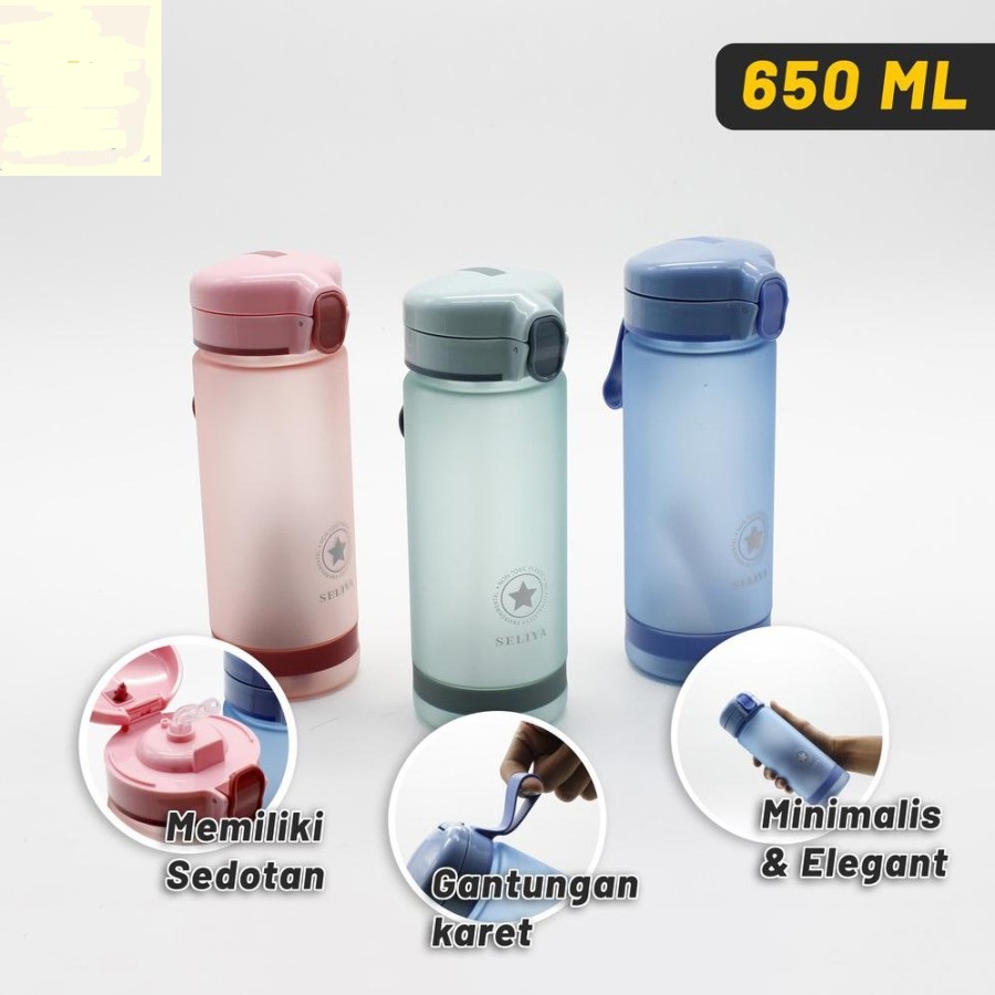 BOTOL MINUM PLASTIK BPA FREE AMAN TAHAN LAMA SELIYA 650 ML KODE 388