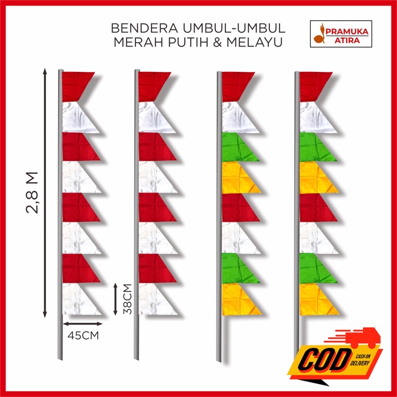 Umbul-Umbul Merah Putih &amp; Melayu 8 ZigZag 2.8M - Bahan Tidak Mudah Sobek