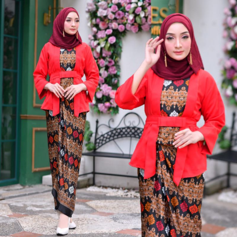 IndahKebaya | SET KEBAYA ELNIRA KUTU BARU DAN ROK LILIT BATIK JUMBO / KEBAYA KUTUBARU MODERN / SET PAKAIAN WANITA TERBARU / KEBAYA HITAM MAROON SILVER DUSTY PINK FANTA NAVY MOCCA