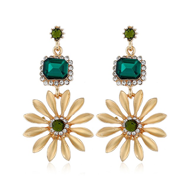 LRC Anting Tusuk Fashion Gold Gemstone Flower Earrings F52669