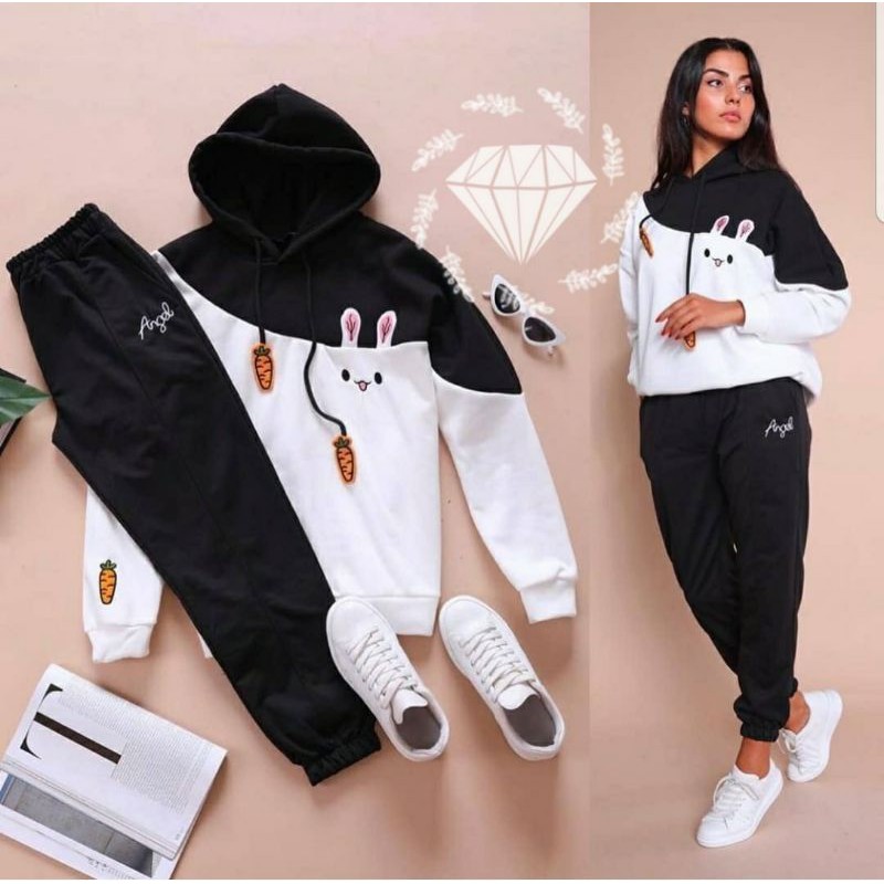 PCS SET BUNNIES HOODIE PAKAIAN WANITA SETELAN ATASAN AN CELANA BABYTERRY 2 UKURAN L DAN JUMBO KR ADA VIDEO REVIEW ASLI PRODUK