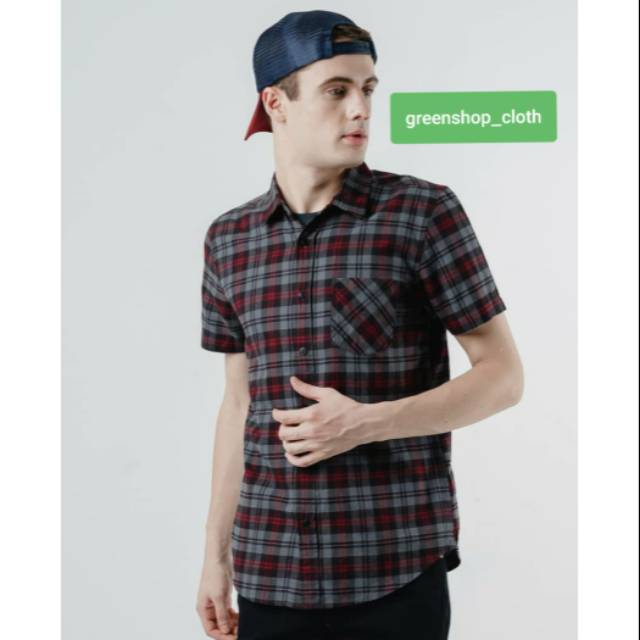 Kemeja Kotak kotak lengan pendek pria 3second ORIGINAL