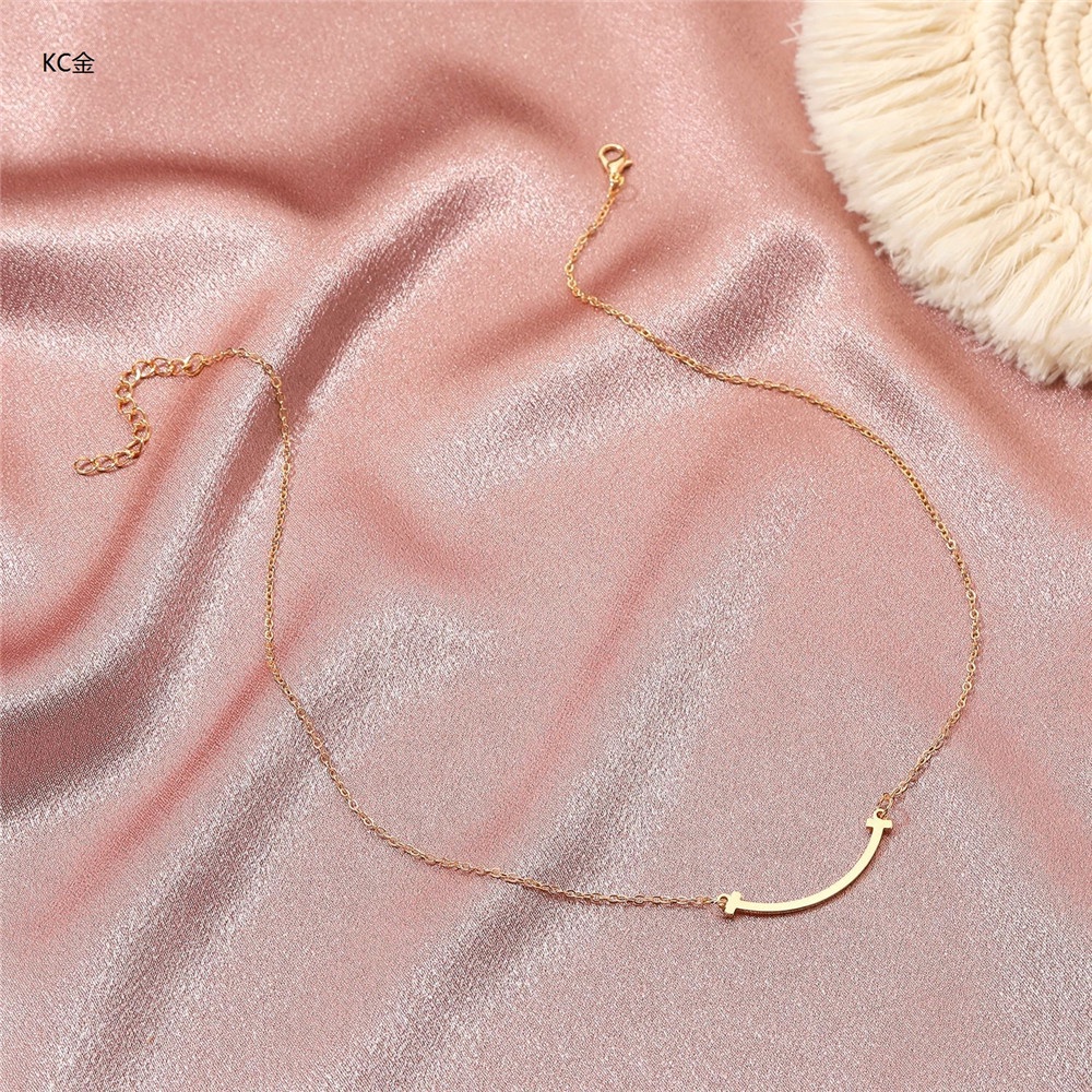 (xijing) Smile Clavicle Chain Silver Gold Choker Alloy Kalung untuk Wanita-KC gold