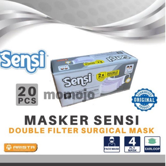 MASKER SENSI DOUBLE FILTER SURGICAL FACE MASK 4 PLY EARLOOP