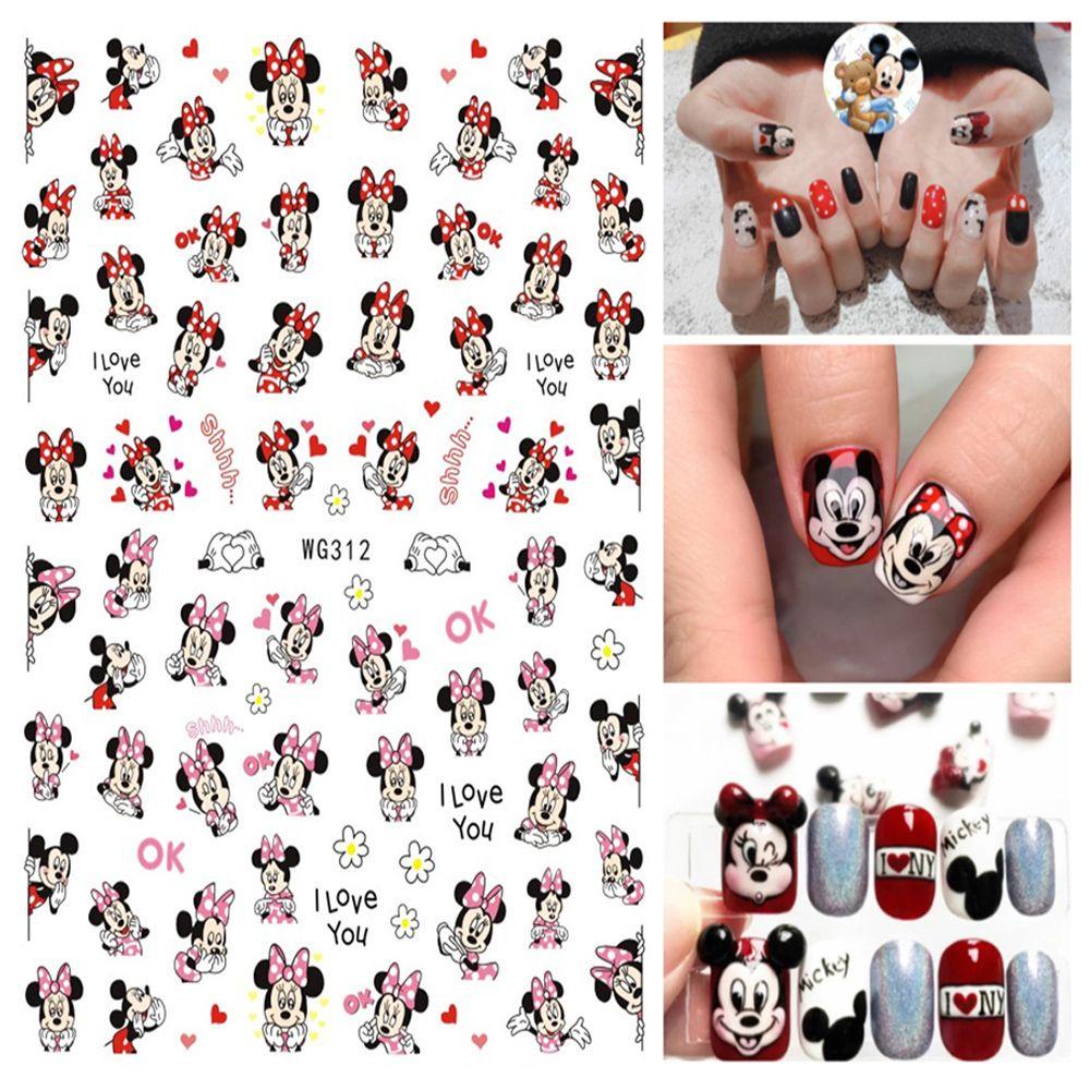 AUGUSTINA Cartoon Anime Nail Stickers Back Glue Manicure Decals Mickey Minnie Mouse Nail Stickers Christmas Gifts Nail Art Decorations Children's Kawaii Mickey Mouse Self Adhesive Mickey Mouse Decals