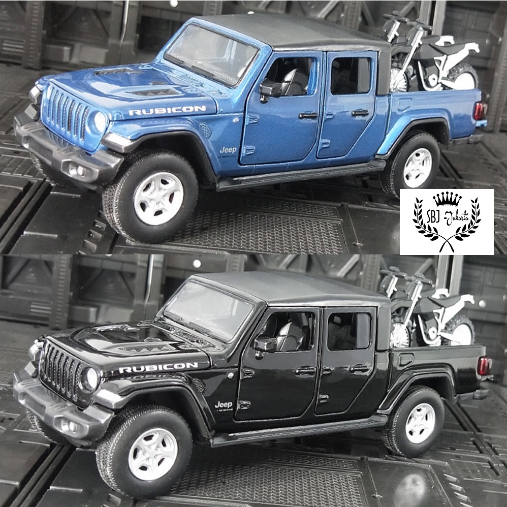 Diecast Mobil Jeep Rubicon Pickup Dengan Sepeda Motor Skala 1:32