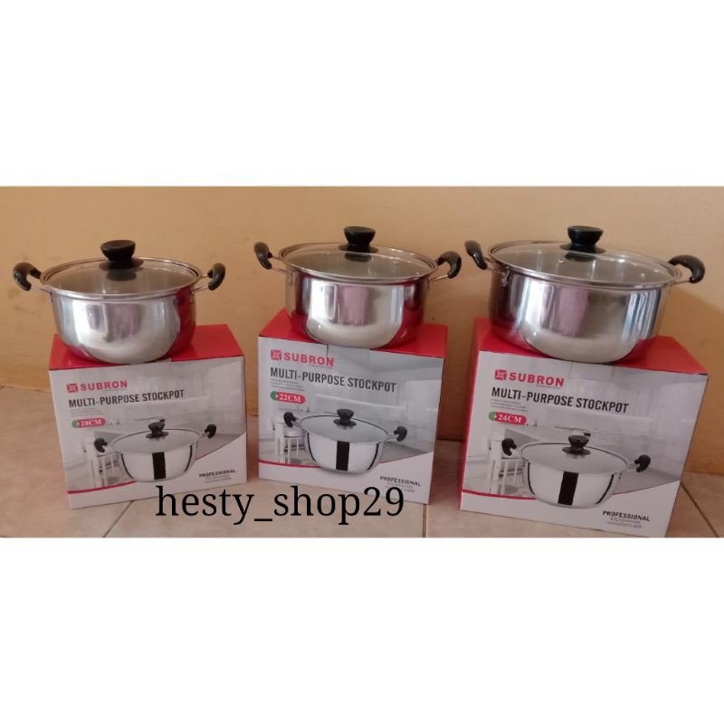 TERMURAH Subron Panci Kuping Stainless Tutup Kaca Panci Set Sayur Sop SUBRON