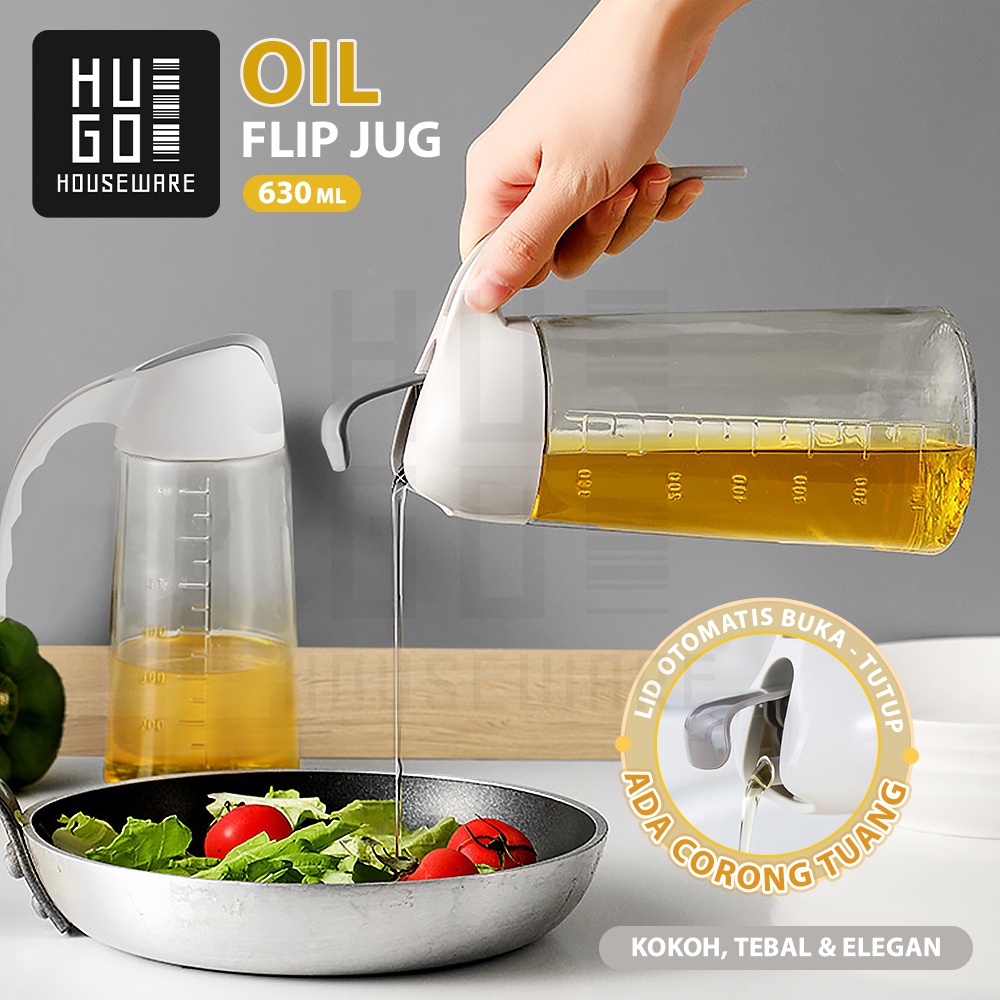 HUGO Botol Minyak Oil Jug Teko Tempat Minyak Goreng Botol Kecap Cuka Serbaguna 630ml Bahan Kaca