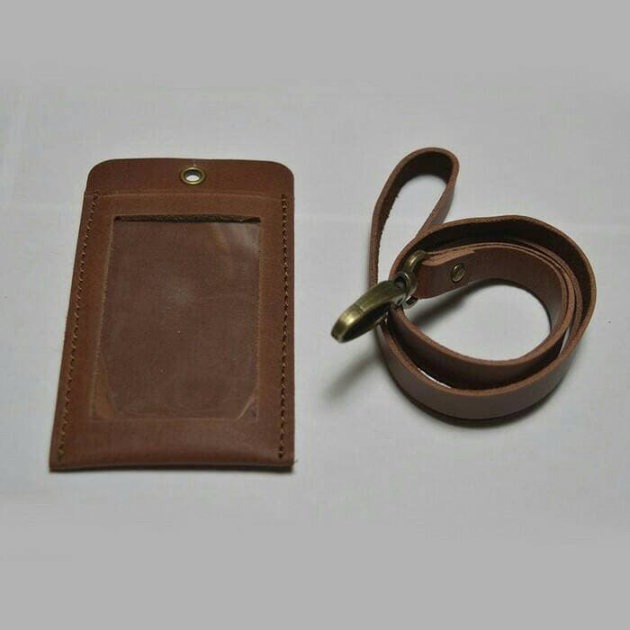 

Gantungan ID card simpel kulit asli warna coklat card holder dompet ID card