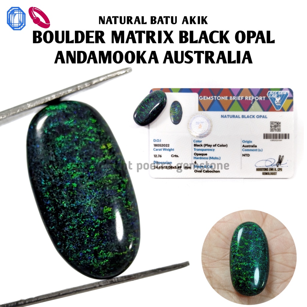 Natural Batu Akik Boulder Matrix Black Opal Andaamoka Australia