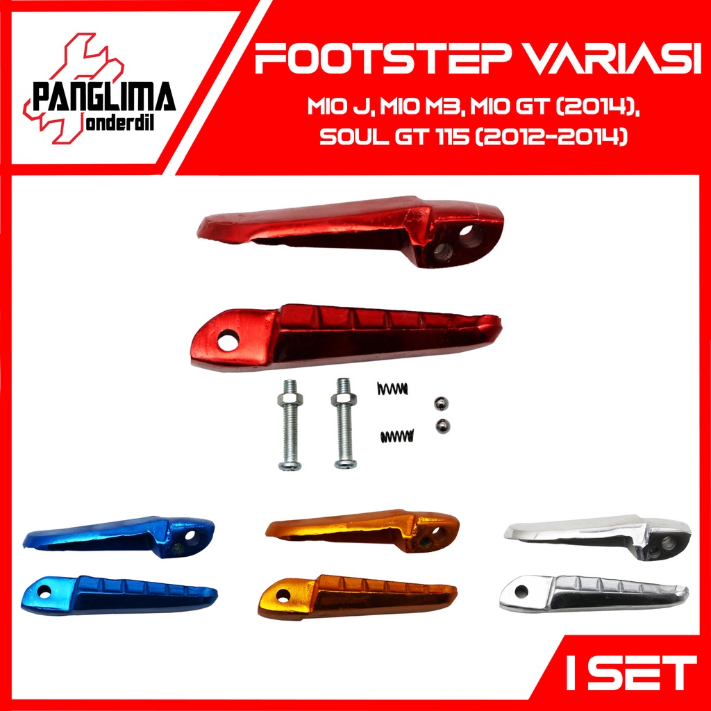 Footstep Belakang Variasi Mio J-GT-Soul GT 115-M3 Merah-Biru-Emas-Silver Barstep-Pijakan-Injekan-Foot-Bar-Step