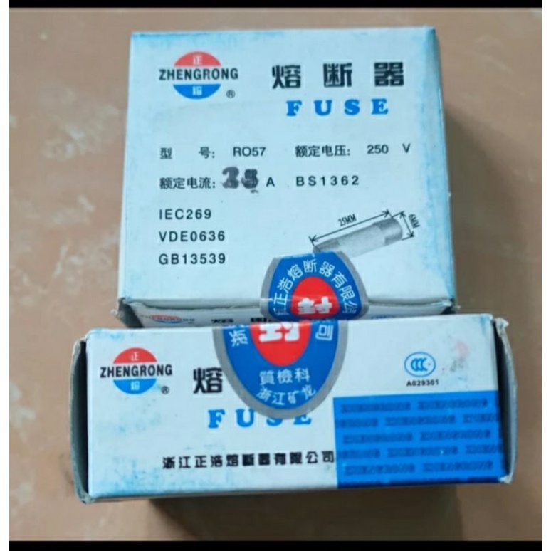 Fuse AC 5A 10A 13A 15A 16A 20A 25A ukuran 25mm x 6mm 1dus isi 100pcs