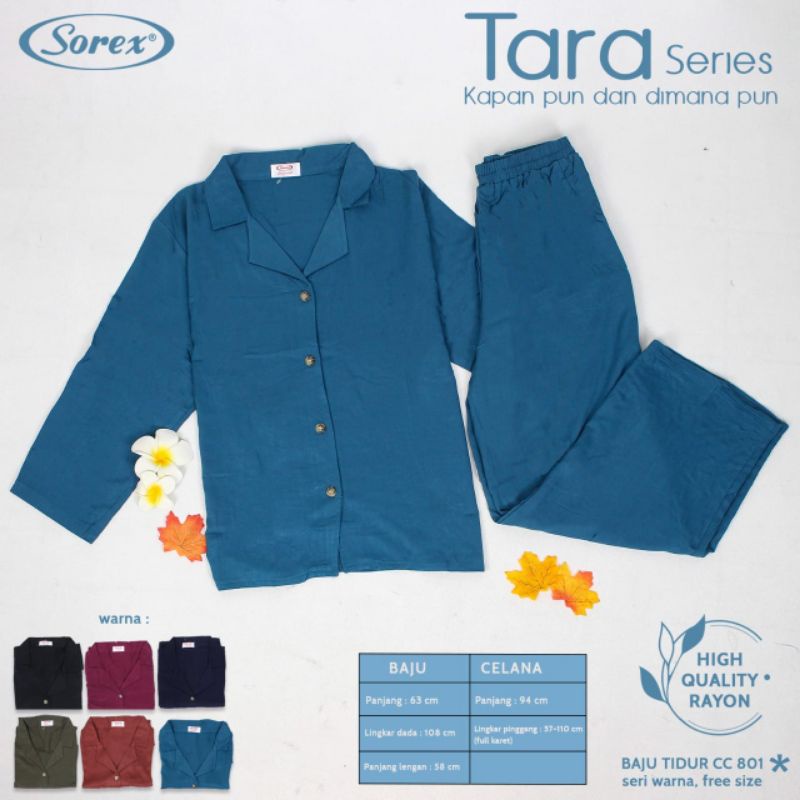 Sorex baju tidur CC 801 ( Set Atasan Panjang Kancing + Celana Panjang) Tara Series Rayon Premium Piyama Freesize