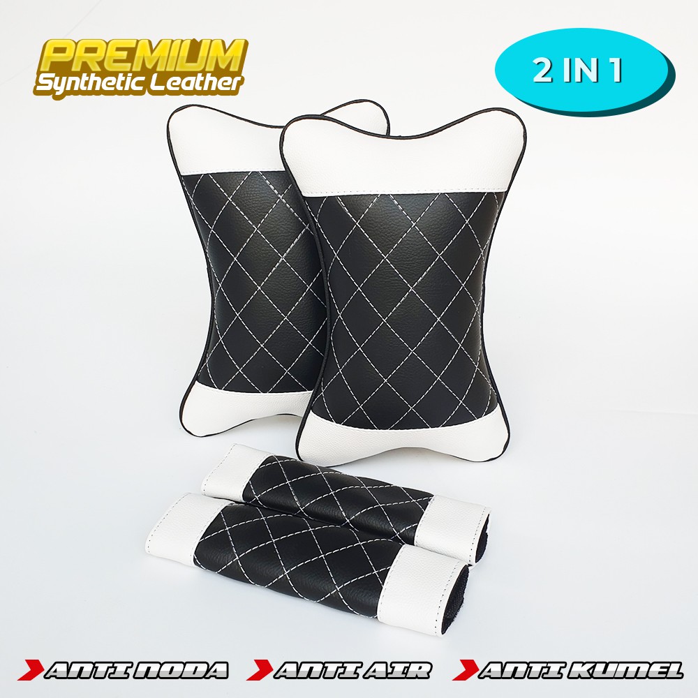 Set Bantal Mobil Kulit Sintetis Bonus Cover Seat Belt