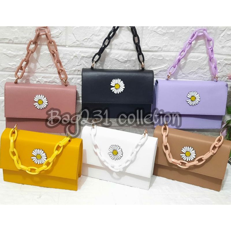 COD Tas Selempang Motif Bunga Daisy Tas Kotak Tas Wanita Murah Tas