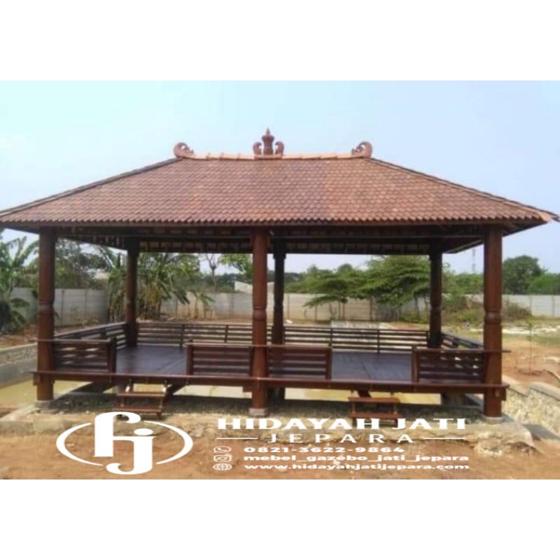 gazebo kayu kelapa  atap sirap  kayu ulin ukuran 6 x 3 meter