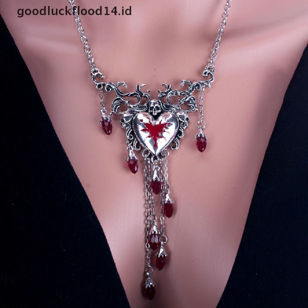 [OOID] Gothic Broken Heart Tassel Necklace Punk Trendy Cool Skull Red Drop ID