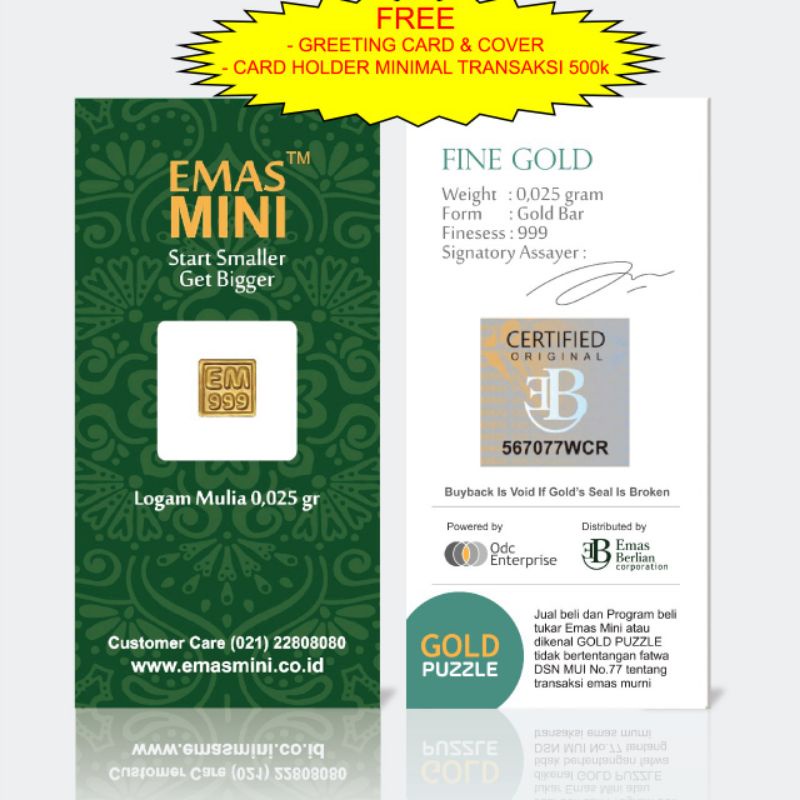 Emas Mini 0,025 gr - Mini Gold 0,025 gr - Logam Mulia 0,025 gr - Tersedia Box atau Kotak Kado - Free