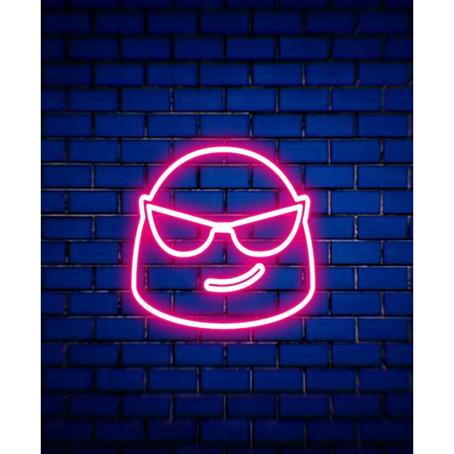 POSTER FRAME KAYU NEON EMOTICON / EMOJI EMOT