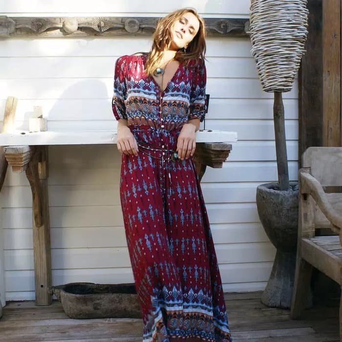 Vela Dress Baju Gamis Wanita Motif Bunga Maxi Dress Fashion Re 6393IV Long Dress Maxi Wanita Model