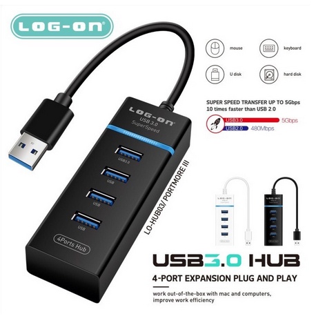 USB HUB LOG ON LO-HUB03 3.0 4 PORT PLUG AND PLAY SAMBUNGAN TAMBAHAN PORT USB