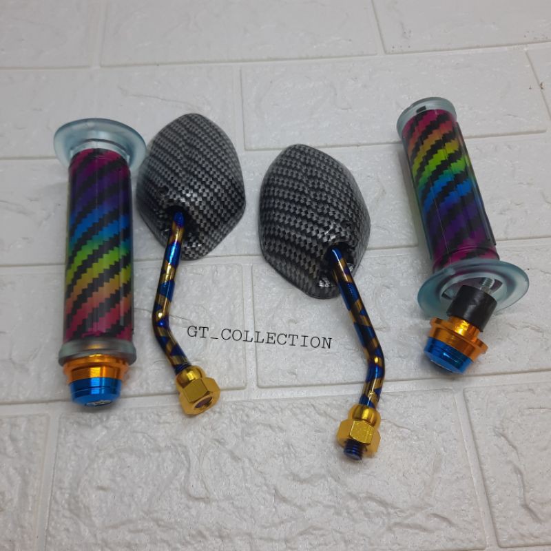 Spion Beat Blue X + Handgrip Pelangi + Jalu Stang Twotone