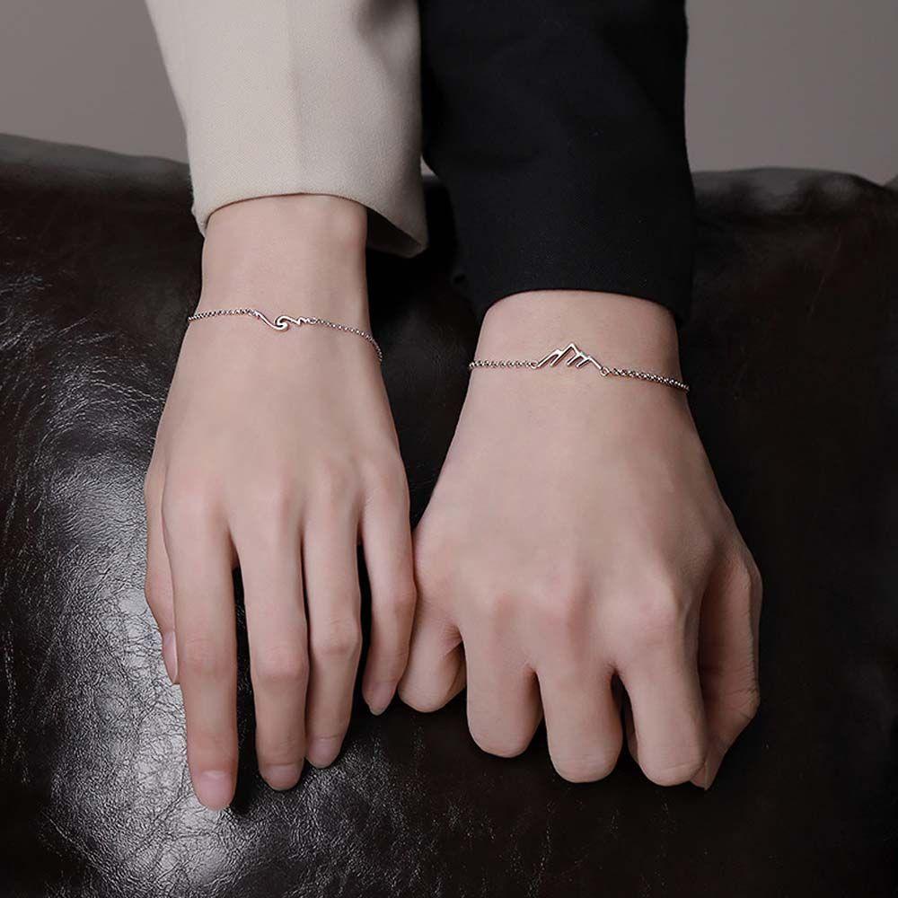 Needway Gelang Pasangan 2 Pcs/set Hadiah Pacar Lucu Gelombang Gunung Tembaga Gaya Korea Gelang Gadis Perempuan Tangan Rantai