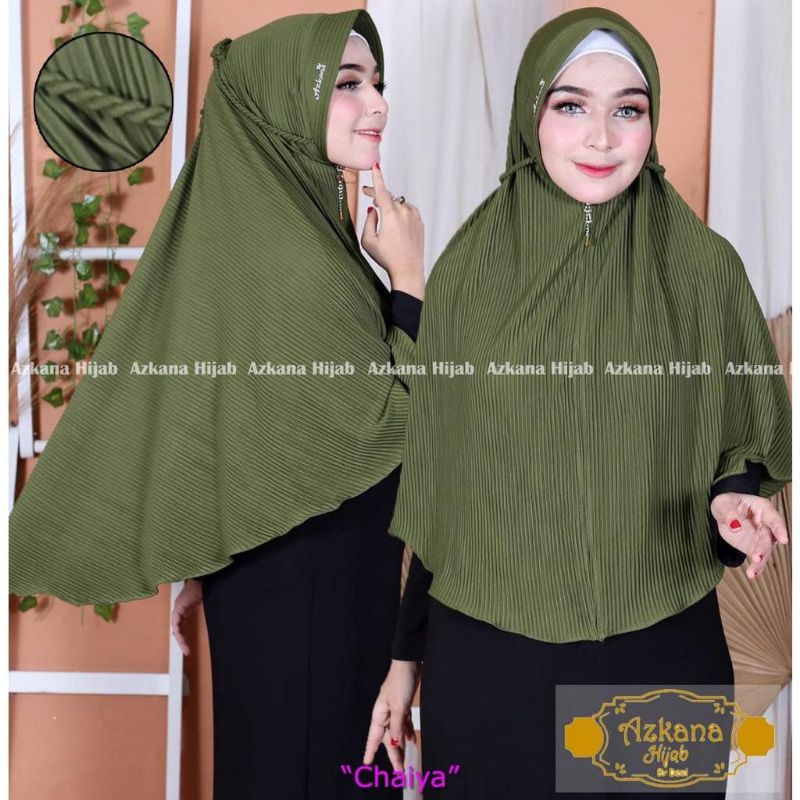 Bergo Plisket Chaiya Tali Kepang Terbaru Original by Azkana | Kerudung Instan Plisket Jumbo Terlaris