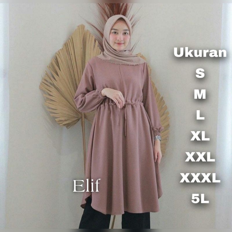 Elif Tunik Big Size -  Ukuran S M L XL XXL XXXL 5L -  Atasan Tunik Polos Jumbo - Baju Kantor Adem - 