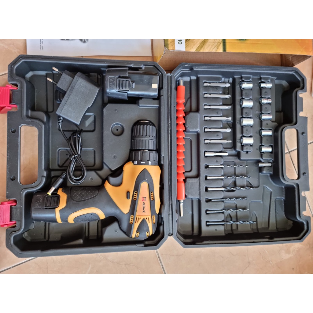 MESIN BOR CORDLESS/ BATERAI CES 12v + ACCESORIES SET MIWA