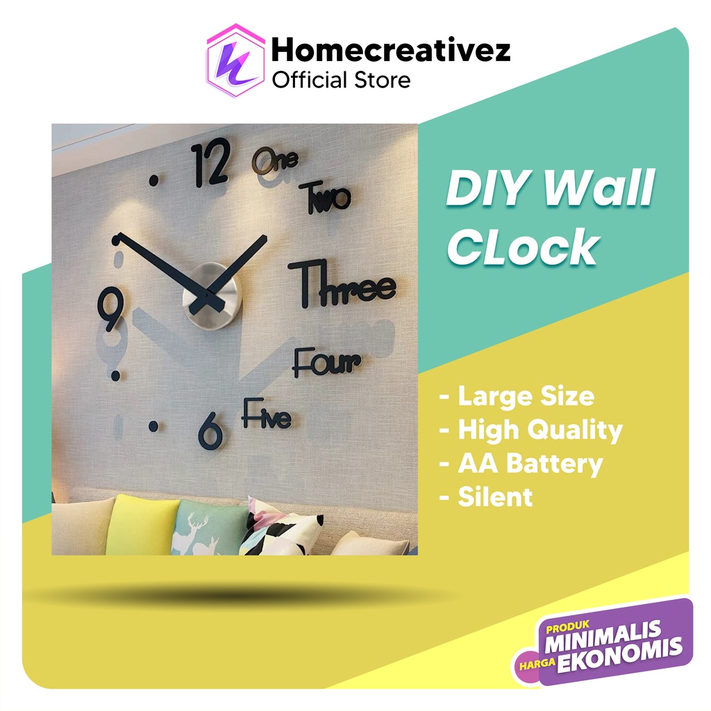 HOME CREATIVE Jam Dinding Besar 3d - Jam Analog - Giant Wall Clock - Jam Dinding Besar DIY - Jam Dinding Modern Minimalis - Jam Dinding Dekorasi