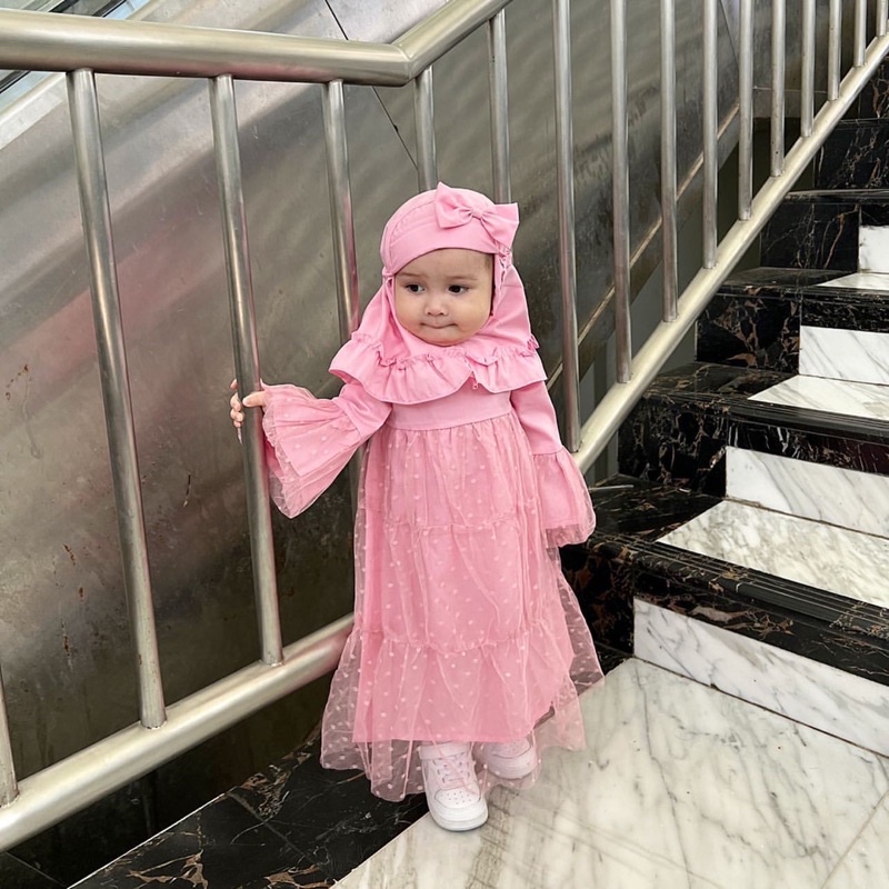 gamis bayi anak baby cewek 1 2 3 tahun balita perempuan tile burkat katun toyobo adem free jilbab NAGITA Gamis dress