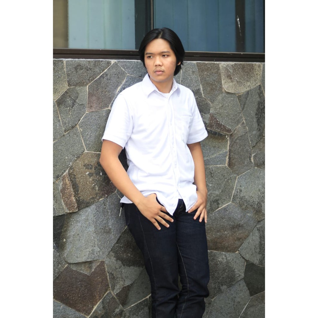 Kemeja Kasual Pique SS - WHITE | Kemeja Pria Lengan Pendek Katun Pique