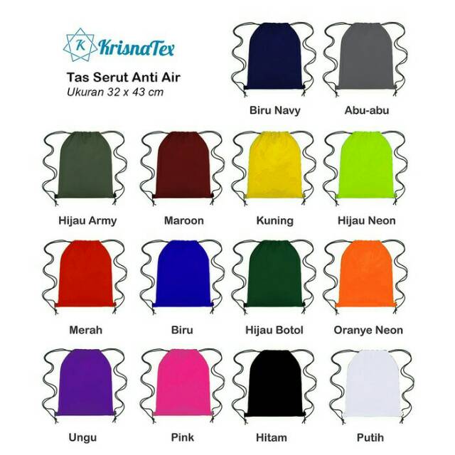 Grosir Tas Serut Polos Drawstring Bag Warna Tahan Air Waterproof Murah