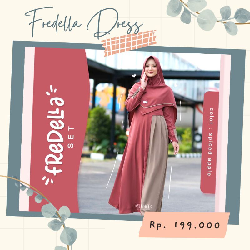 BAJU GAMIS DRESS PAKAIAN FREDELLA DRESS BY SILMEE WANITA REMAJA MUSLIM SYARI POLOS TERBARU KEKINIAN 