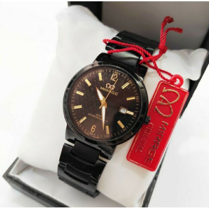 jam tangan pria;MIRAGE M7390BRP-Lhitam full~ORIGINAL WATER RESISTANT~TGL~STAINLEES
