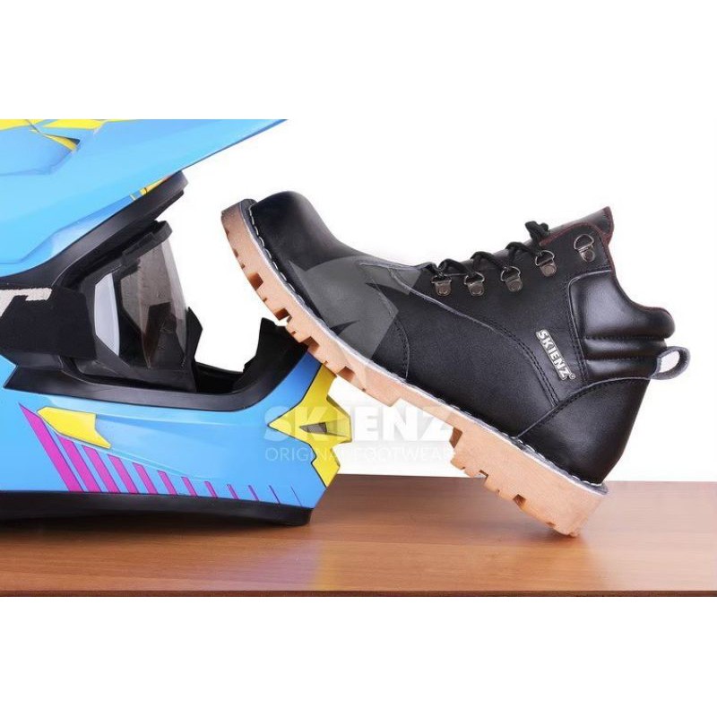 SEPATU PRIA SKIENZ M46 Sepatu Safety Boots Pria Sepatu Kulit Biker Riding Hiking Kerja
