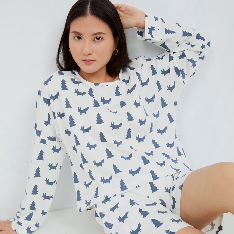 Set Baju Rumah Wanita Home Set Tema Winter Setelan Pakaian Santai Wanita Baju Lengan Panjang Celana 