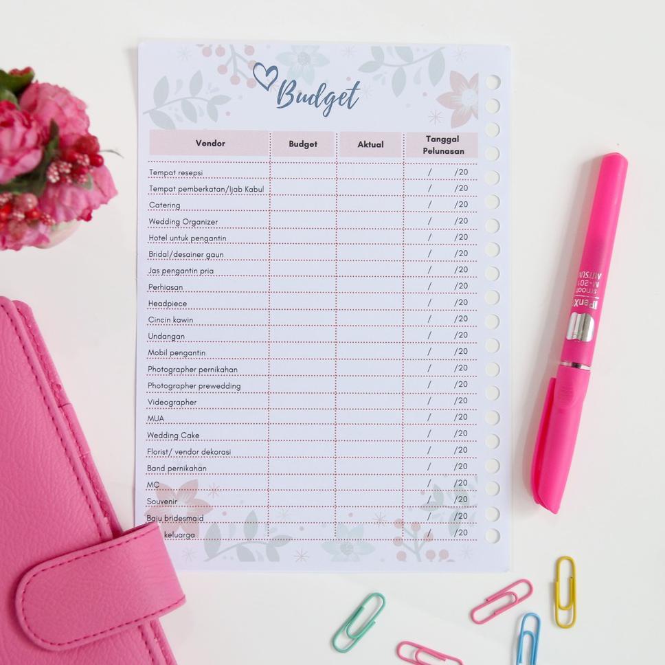 [KODE PRODUK X290U] Wedding Planner / Kertas Binder Loose Leaf A5 & B5 / Sehati Planner
