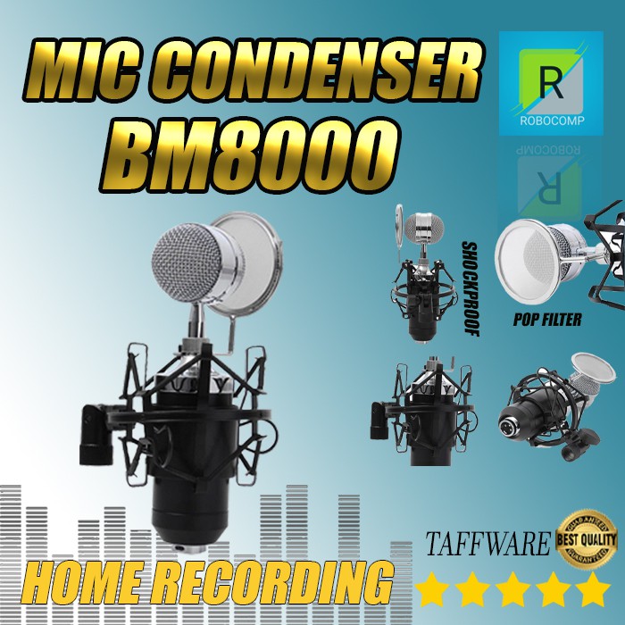 Microphone Kondenser Studio dengan Shock Proof Mount BM 8000