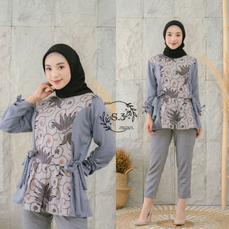 tey-17 Batik wanita ASJ SA HRB026 Kenongo Kemeja Tosca Pendek-Senno
