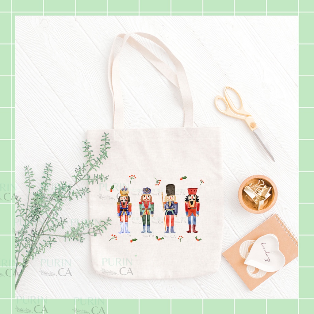 Tote bag Kanvas Natal Gambar NUTCRACKERS / GINGERBREAD CHRISTMAS Lucu