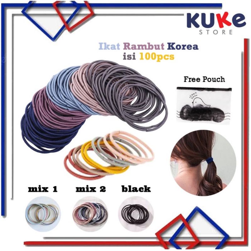 Ikat Rambut Korea 100pcs / Kunciran Rambut / Ikat Rambut Karet / Karet