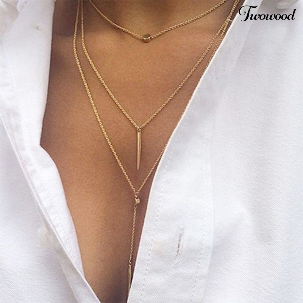 Kalung Rantai Tiga Lapis Bahan Alloy Untuk Kencan