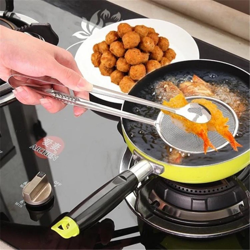 Klip filter minyak goreng Sendok minyak Klip makanan tiriskan minyak Saringan dapur Gorengan stainless steel Filter sendok minyak