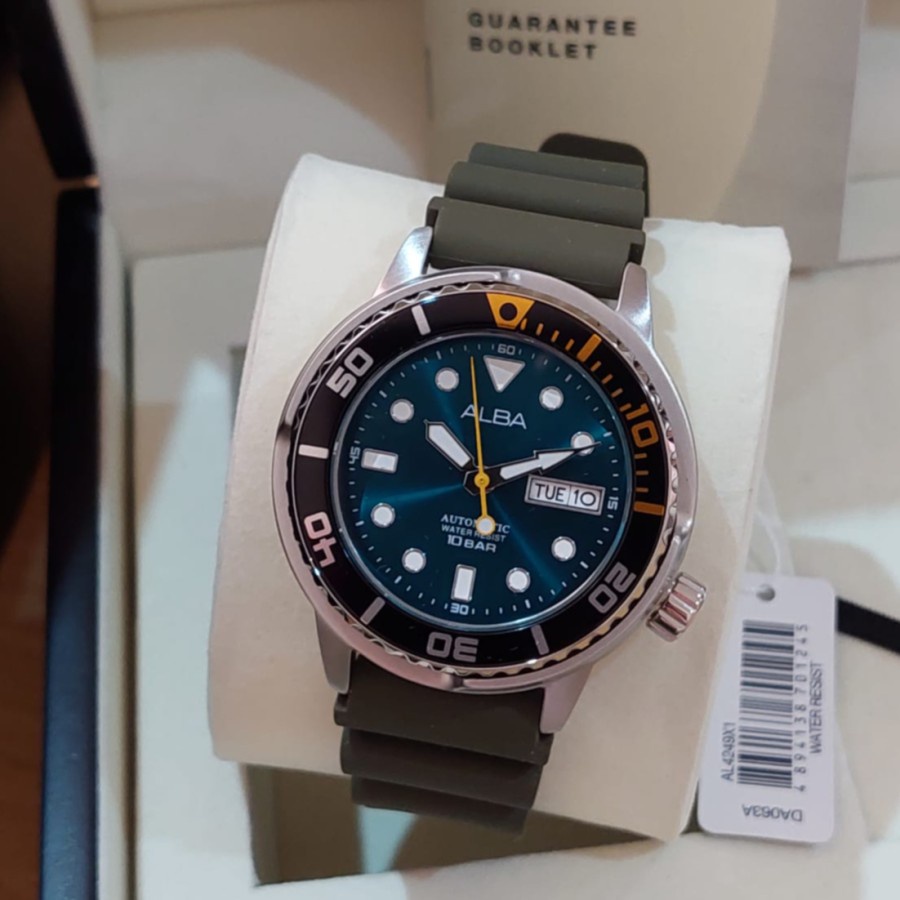 JAM TANGAN PRIA ALBA AL4249X1 AL4249 AUTOMATIC SILVER GREEN ORIGINAL